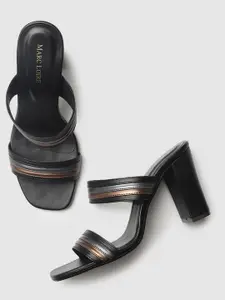 Marc Loire Black Striped Block Heel Sandals