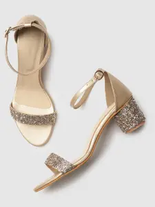 Marc Loire Gold-Toned Embellished PU Block Sandals