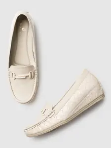 Marc Loire Cream-Coloured Textured Wedge Loafers