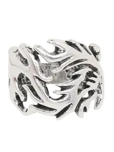 OOMPH Men Silver-Toned Stainless Steel Vintage Gothic Dragon Biker Fashion Finger Ring