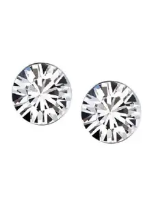 OOMPH Silver-Plated Cubic Zirconia Studded Contemporary Studs Earrings