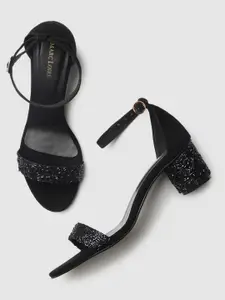 Marc Loire Black Embellished PU Block Sandals