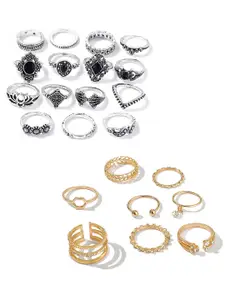 Vembley Set Of 23 Gold & Silver-Plated CZ-Studded Finger Ring