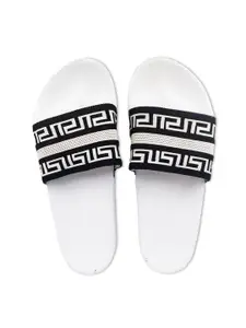 Pampy Angel Men White & Black Printed Rubber Sliders