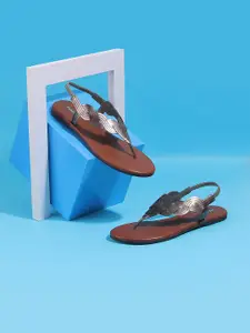 Mochi Women Grey Open Toe Flats