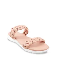 Mochi Women Pink Braided Open Toe Flats