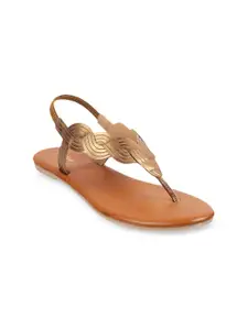 Mochi Women Gold-Toned T-Strap Flats