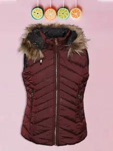 LURE JUNIOR Girls Burgundy Padded Reversible Winter Jacket
