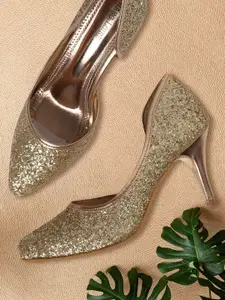 Marc Loire Women Gold-Toned Embellished PU Party Heels