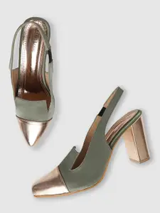 Marc Loire Women Olive Green & Rose Gold PU Block Heels