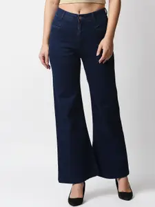 High Star Women Navy Blue Wide Leg High-Rise Stretchable Jeans