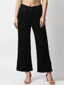 High Star Women Black Wid-Leg Fit High-Rise Jeans
