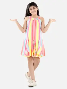 StyleStone Multicoloured Striped Crepe A-Line Dress