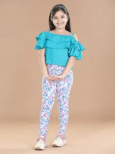 StyleStone Girls Turquoise Blue & White Top with Trousers