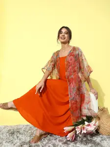 InWeave Women Bright Orange Solid Slip Dress