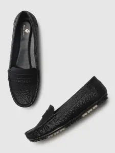Marc Loire Women Black Textured PU Penny Loafers