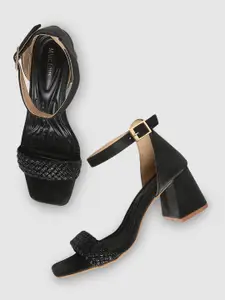 Marc Loire Black Textured Block Sandals