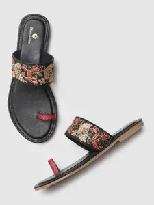 Marc Loire Women Black & Pink Embroidered One Toe Flats