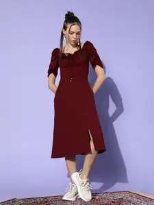 Miss Chase Women Charming Maroon Solid Ruched Dress