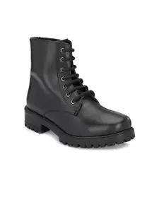 CARLO ROMANO Women Black Leather Lightweight Flat Boots