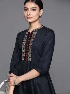 Libas Navy Blue Ethnic Motifs Embroidered Ethnic Maxi Dress