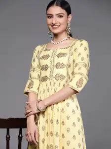 Libas Yellow & Brown Ethnic Print Maxi Dress