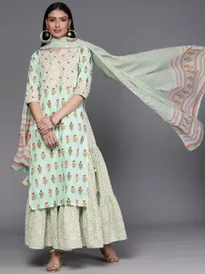 Libas Women Floral Printed Pure Cotton Kurta with Skirt & Dupatta