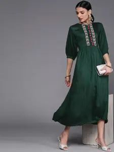 Libas Green Yoke Embroidered Ethnic Maxi Dress