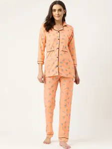 MBeautiful Women Peach-Coloured Printed Cotton Night suit
