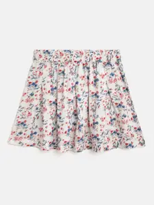 luyk Girls White & Blue  Floral Print A-Line Mini Skirt