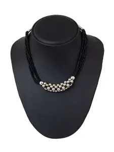 Shining Jewel - By Shivansh Silver-Plated & Black Brass Mangalsutra Thushi Necklace