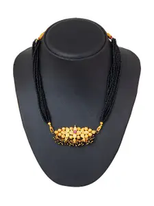 Shining Jewel - By Shivansh Gold-Plated & Black Brass Necklace
