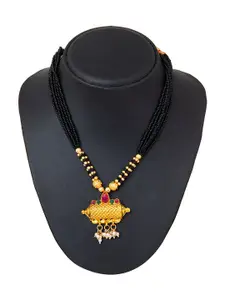Shining Jewel - By Shivansh Gold-Plated & Black Necklace