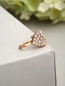 Ferosh Rose Gold-Toned Crystal Studded Heart Shape Nose Ring
