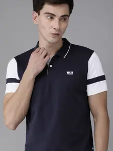 BEAT LONDON by PEPE JEANS Men Navy Blue Polo Collar Pure Cotton Slim Fit T-shirt