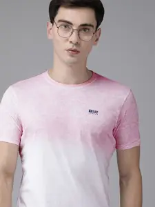 BEAT LONDON by PEPE JEANS Men Pink & White Dyed Pure Cotton Slim Fit T-shirt