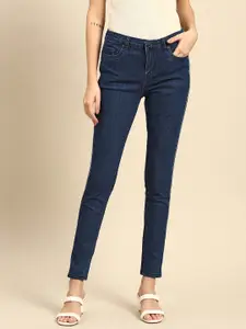 all about you Women Navy Blue Solid Mid Rise Skinny Fit Stretchable Jeans