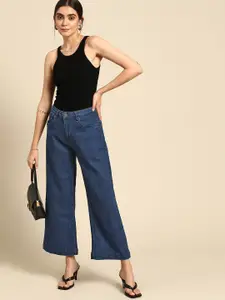 all about you Women Navy Blue Flared High-Rise Stretchable Jeans