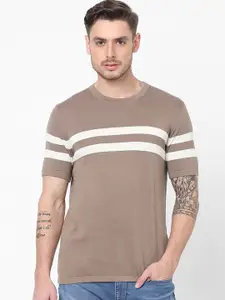 Celio Men Brown & White Striped Pullover