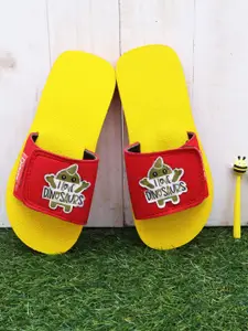 DChica Boys Yellow & Red Dinosaur Applique Sliders