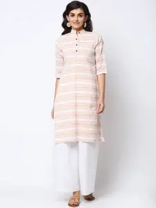 Sayesha Women Orange & White Striped Pure Cotton Pathani Kurta