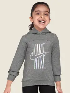Nike Girls Grey Printed Hooded Sweatshirt