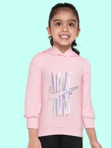 Nike Girls Pink Printed Hooded Sweatshirt