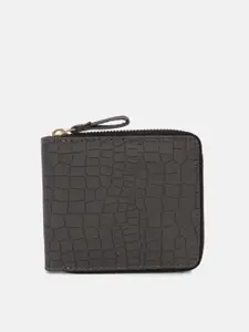 Bagsy Malone Women Grey Abstract Textured PU Zip Around Wallet