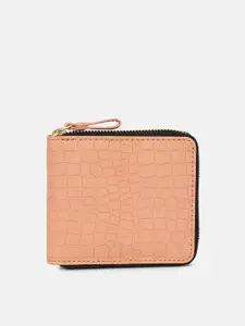 Bagsy Malone Women Peach-Coloured Textured PU Zip Around Wallet