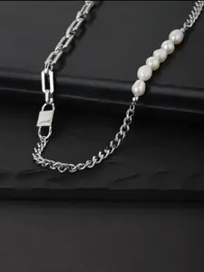 Carlton London Women Silver-Plated & White Beaded Necklace