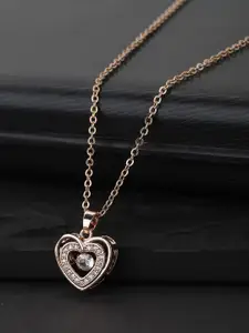 Carlton London Copper Cubic Zirconia Rose Gold-Plated Necklace