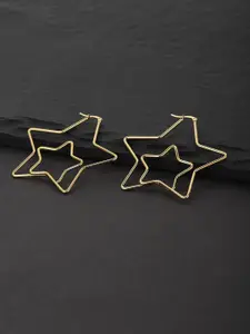 Carlton London Gold-Toned Dual Star Shaped Drop Earrings