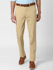 Peter England Casuals Men Khaki Solid Slim Fit Trousers