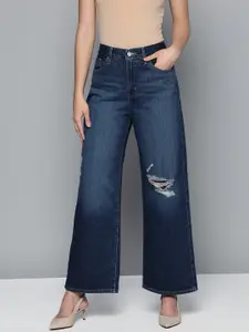 Levis Women Indigo Wide Leg High-Rise Mildly Distressed Heavy Fade Jeans